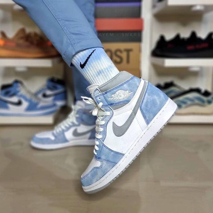 Custom Blue White Jordan 1 High Q ( Customs And Box ), Jordan 1 Sneakers Active - tntwear1