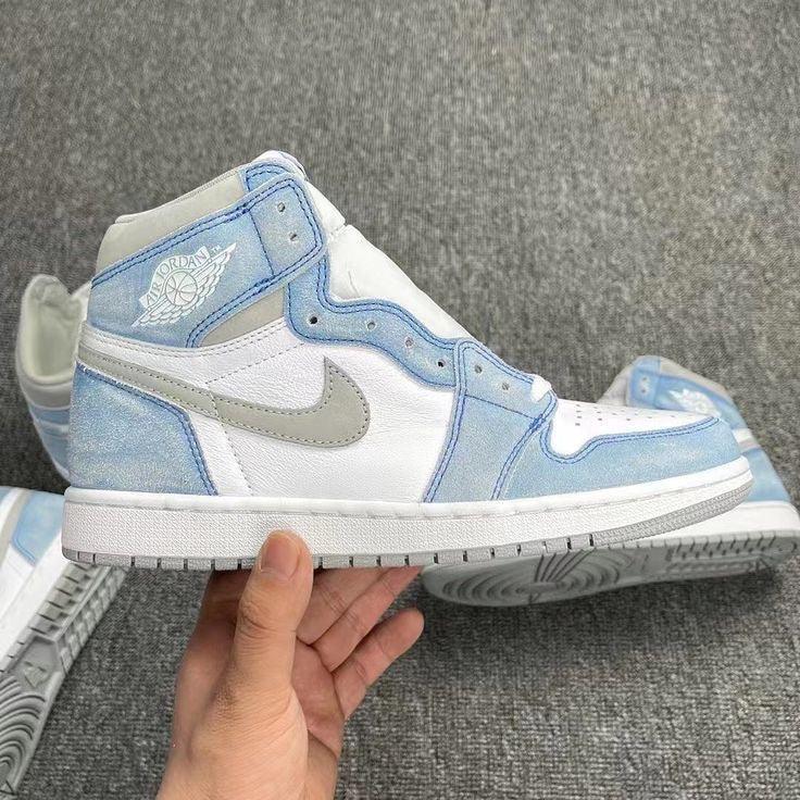 Custom Blue White Jordan 1 High Q ( Customs And Box ), Jordan 1 Sneakers Active - tntwear1