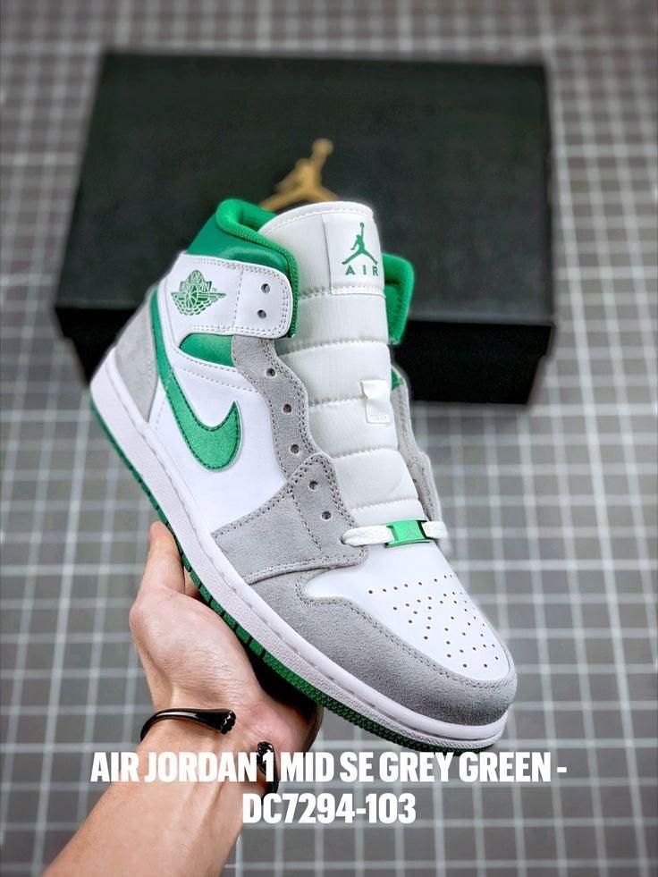 Custom Air Jordan 1 Green Grey Mid High Q - tntwear1