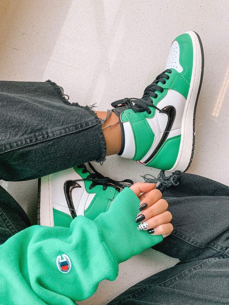 Custom GREEN Jordan 1 High Q ( Customs And Box ), Jordan 1 Sneakers Active - tntwear1