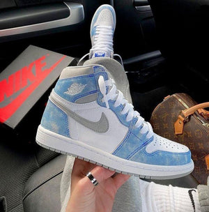 Custom Blue White Jordan 1 High Q ( Customs And Box ), Jordan 1 Sneakers Active - tntwear1