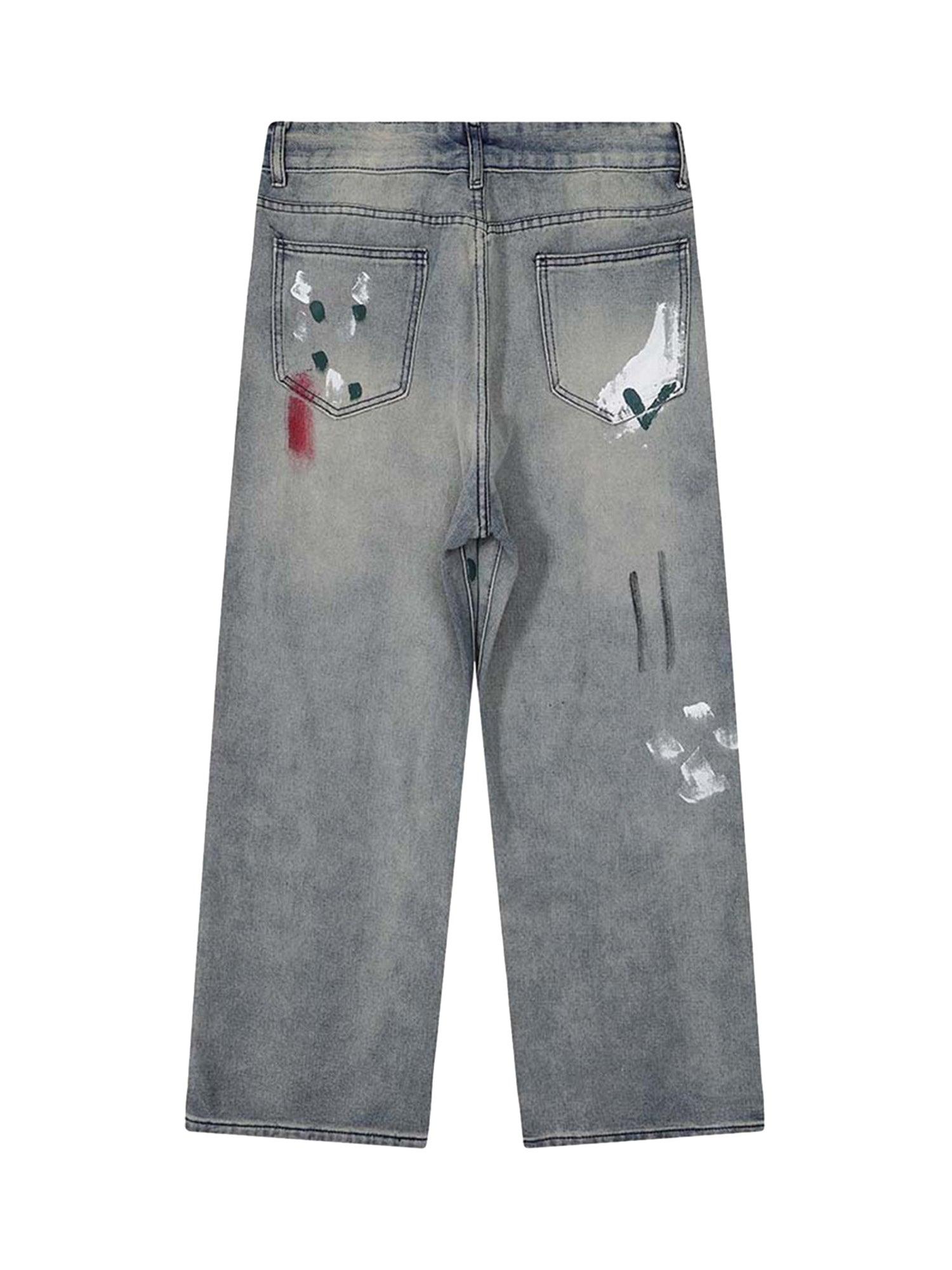 Tntwear Vintage Ink Splash Washed And Distressed Jeans - tntwear1