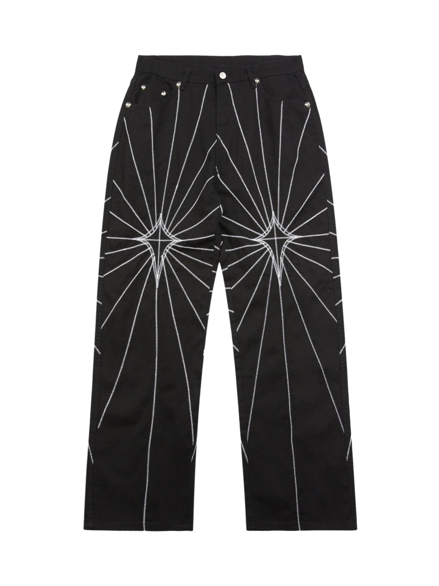 Tntwear Heavy Spider Web Embroidered Topstitch Jeans/French trousers - tntwear1