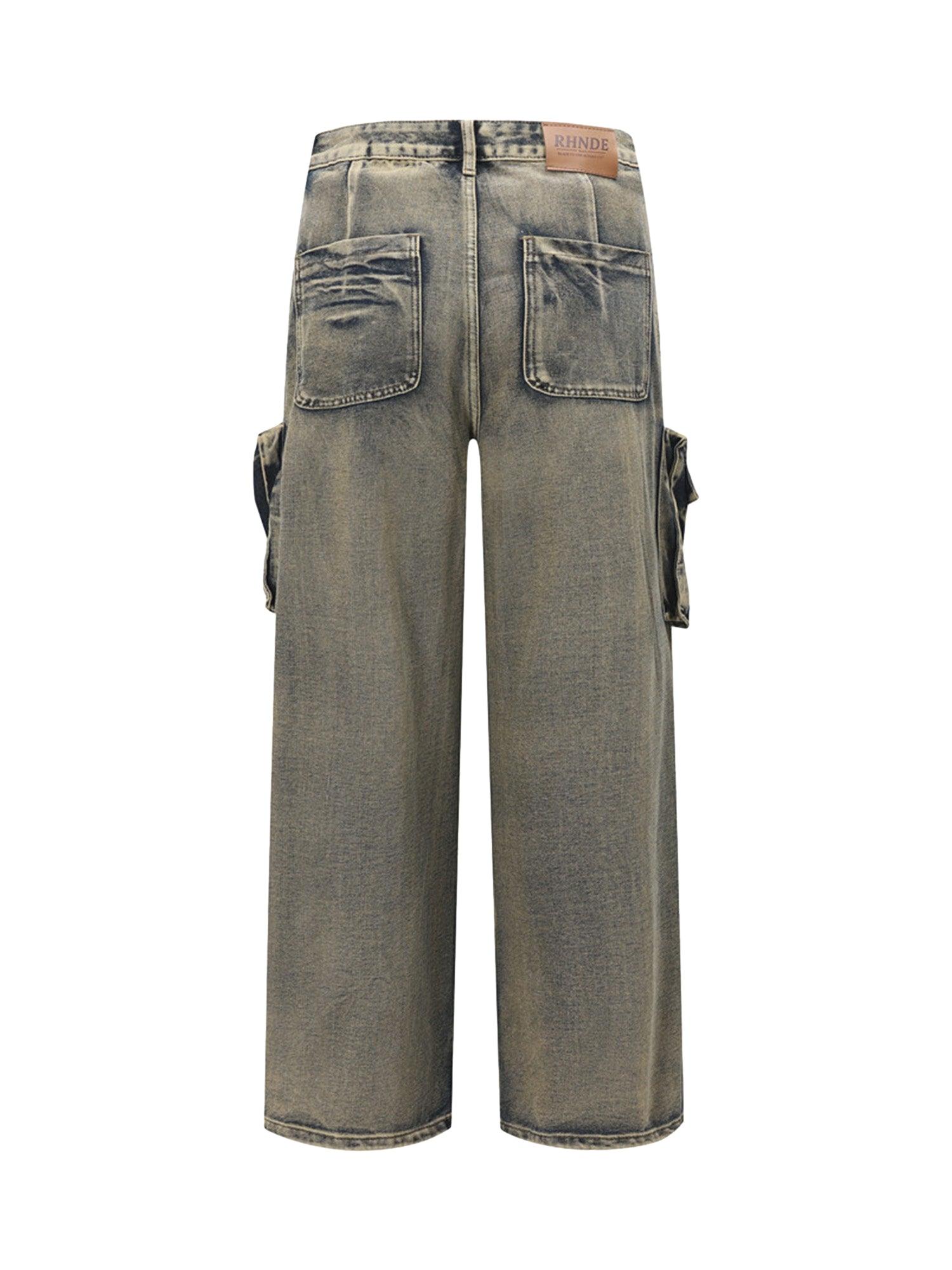 Wasteland Style Multi-pocket Washed Denim Jeans - tntwear1