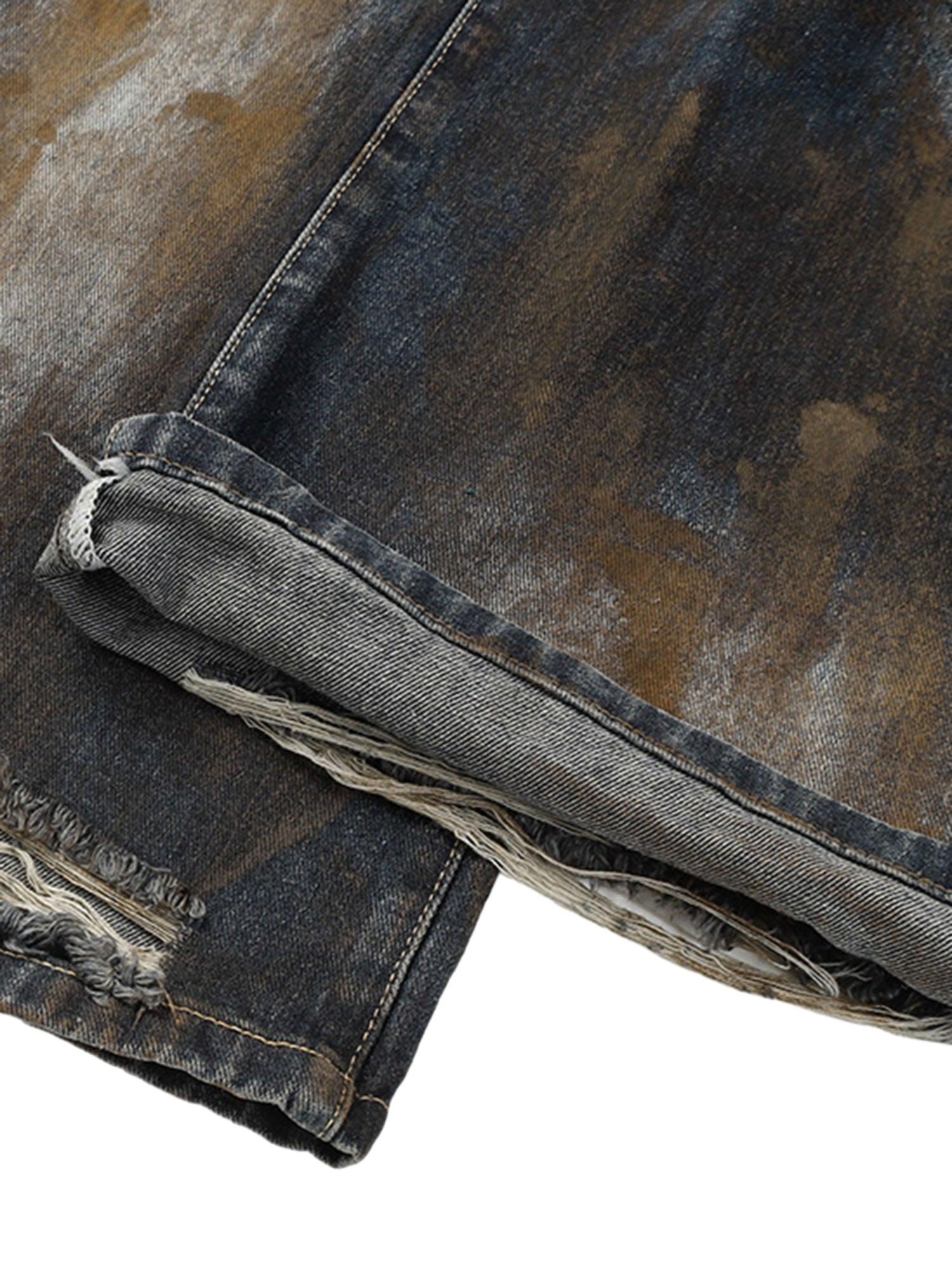 Heavy Duty Ripped Washed Straight Jeans - tntwear1