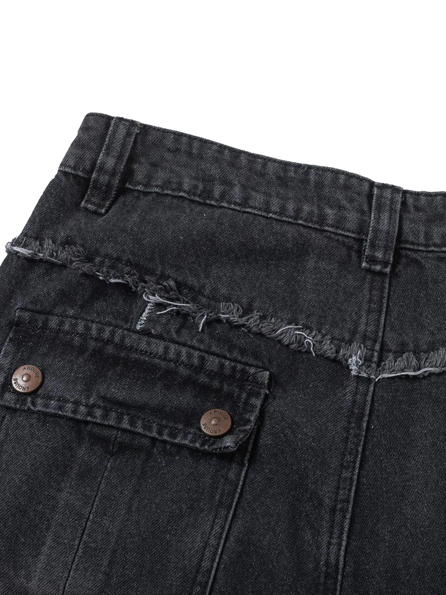 Tntwear Multi-pocket Raw Edge Jeans - tntwear1