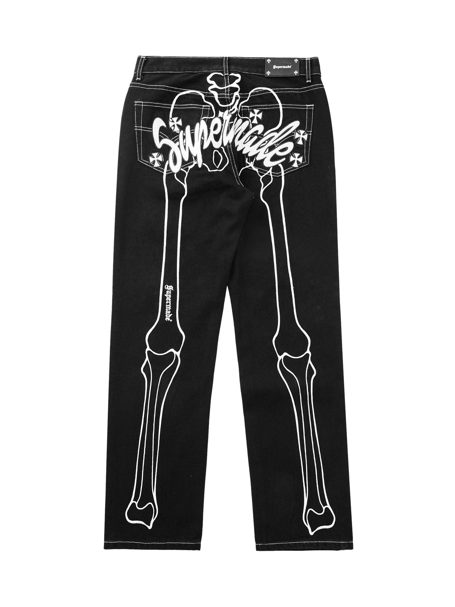 Tntwear Hip Hop Bones Embroidered Jeans - 1859 - tntwear1