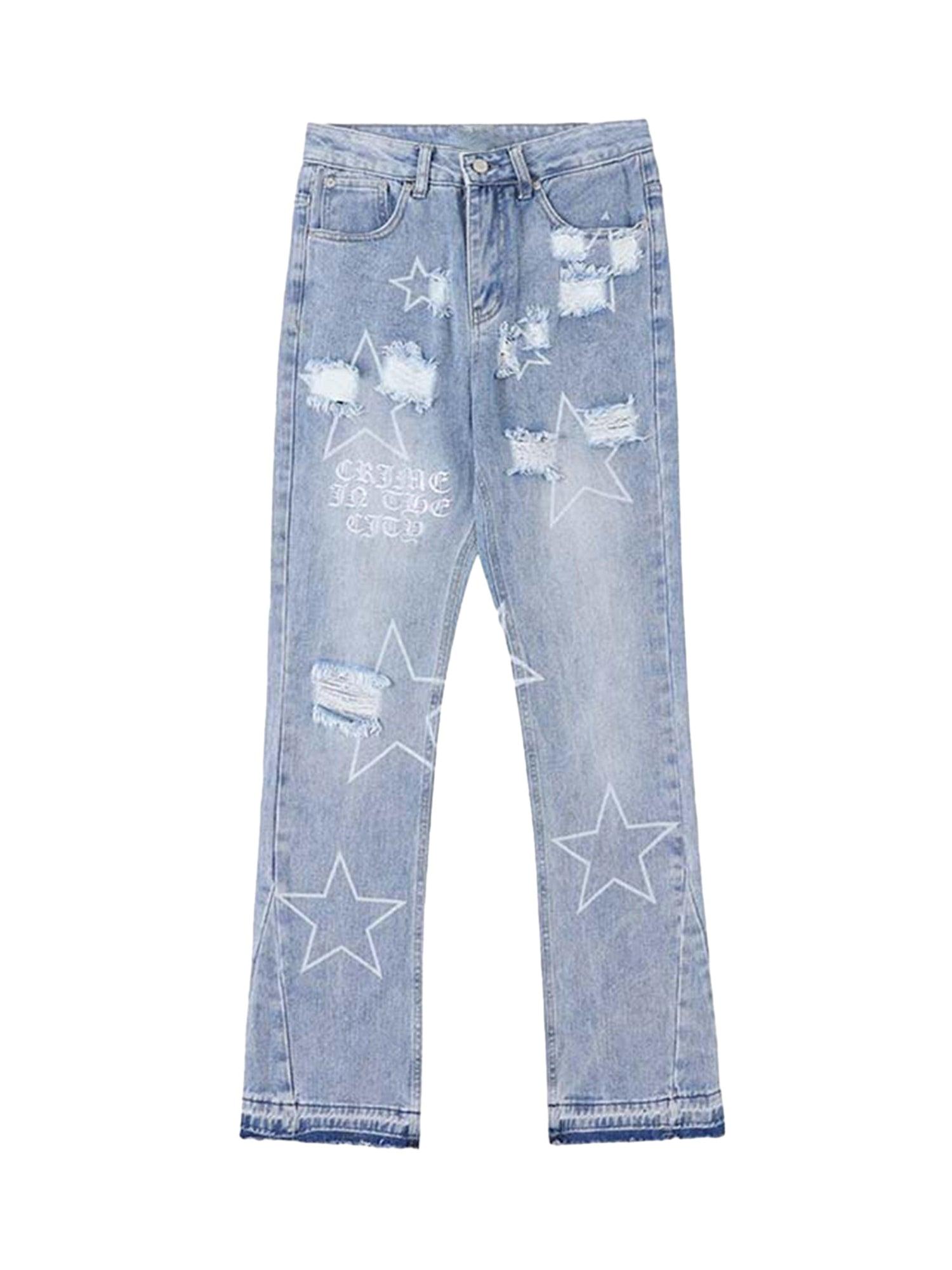 Tntwear Star Print Ripped Jeans - 1741 - tntwear1