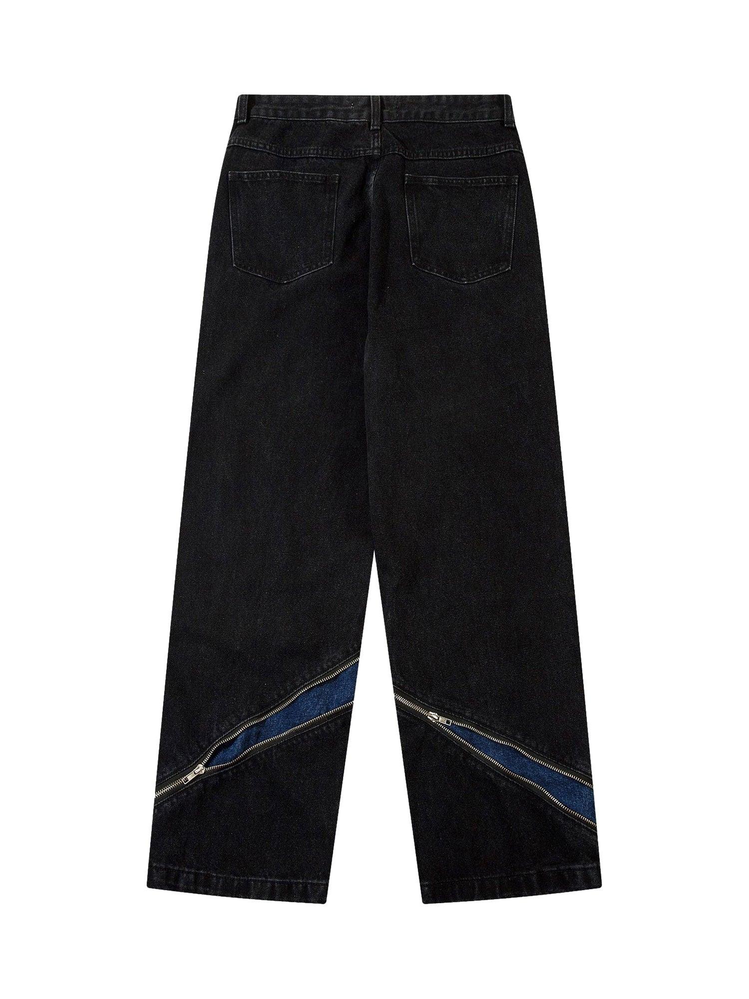 High Street Zipper Design Washed Jeans - tntwear1