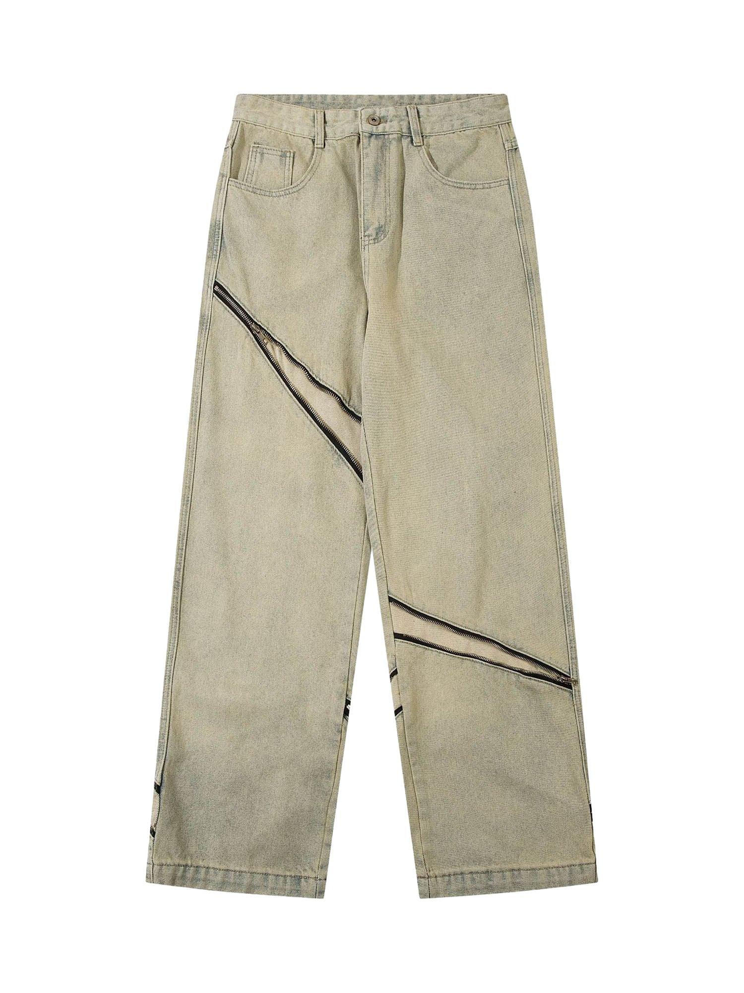 High Street Zipper Design Washed Jeans - tntwear1