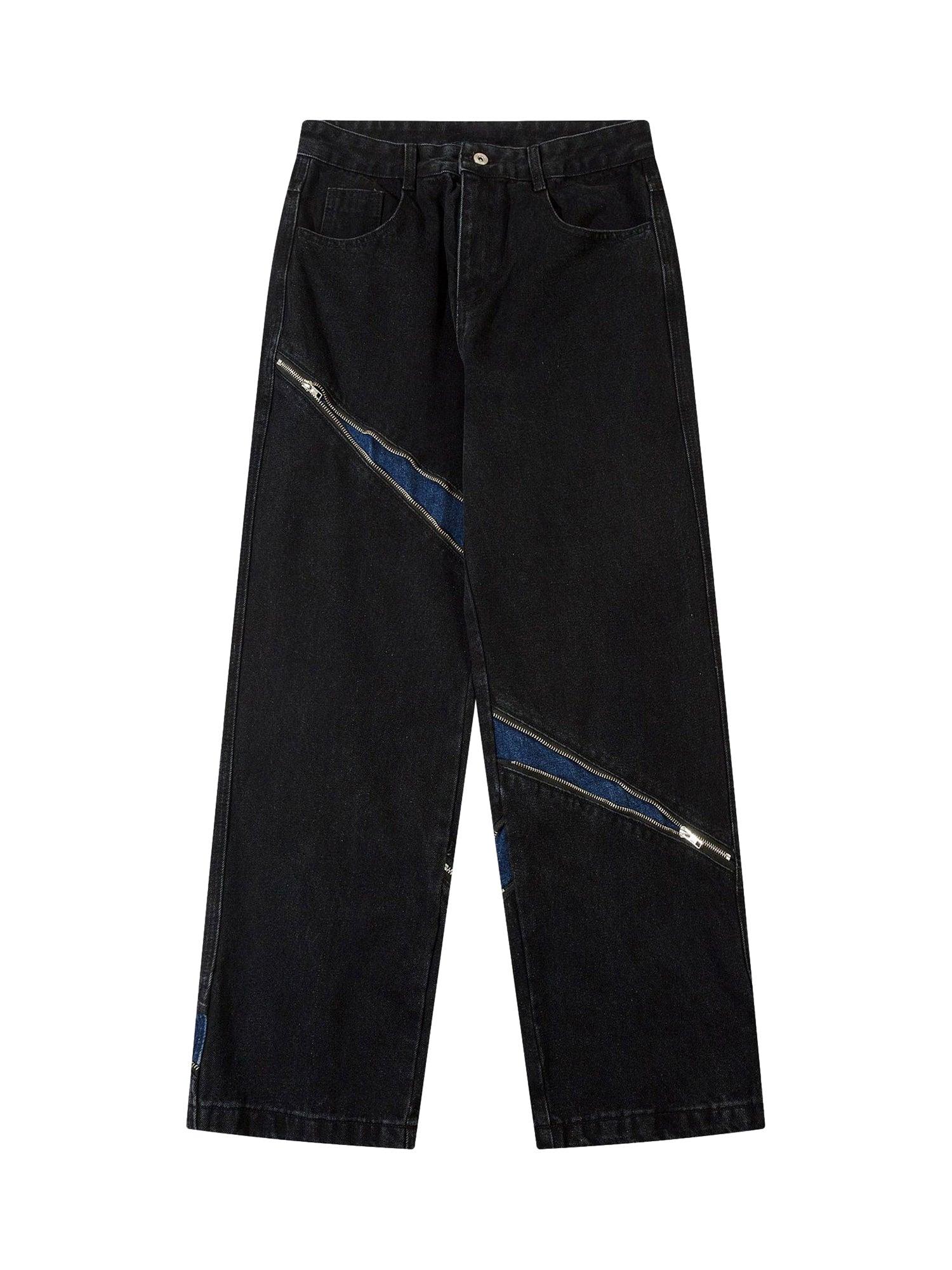 High Street Zipper Design Washed Jeans - tntwear1