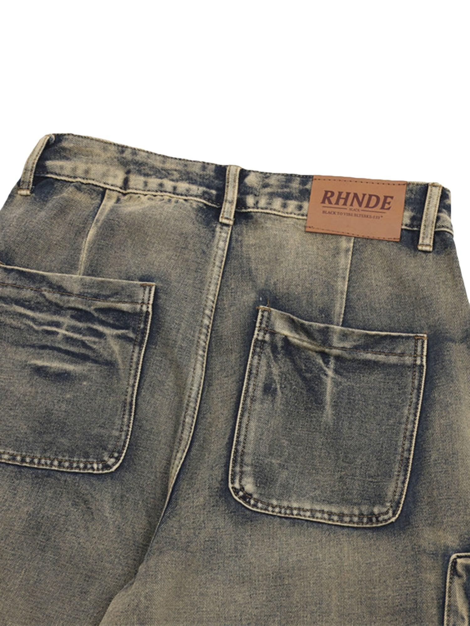 Wasteland Style Multi-pocket Washed Denim Jeans - tntwear1