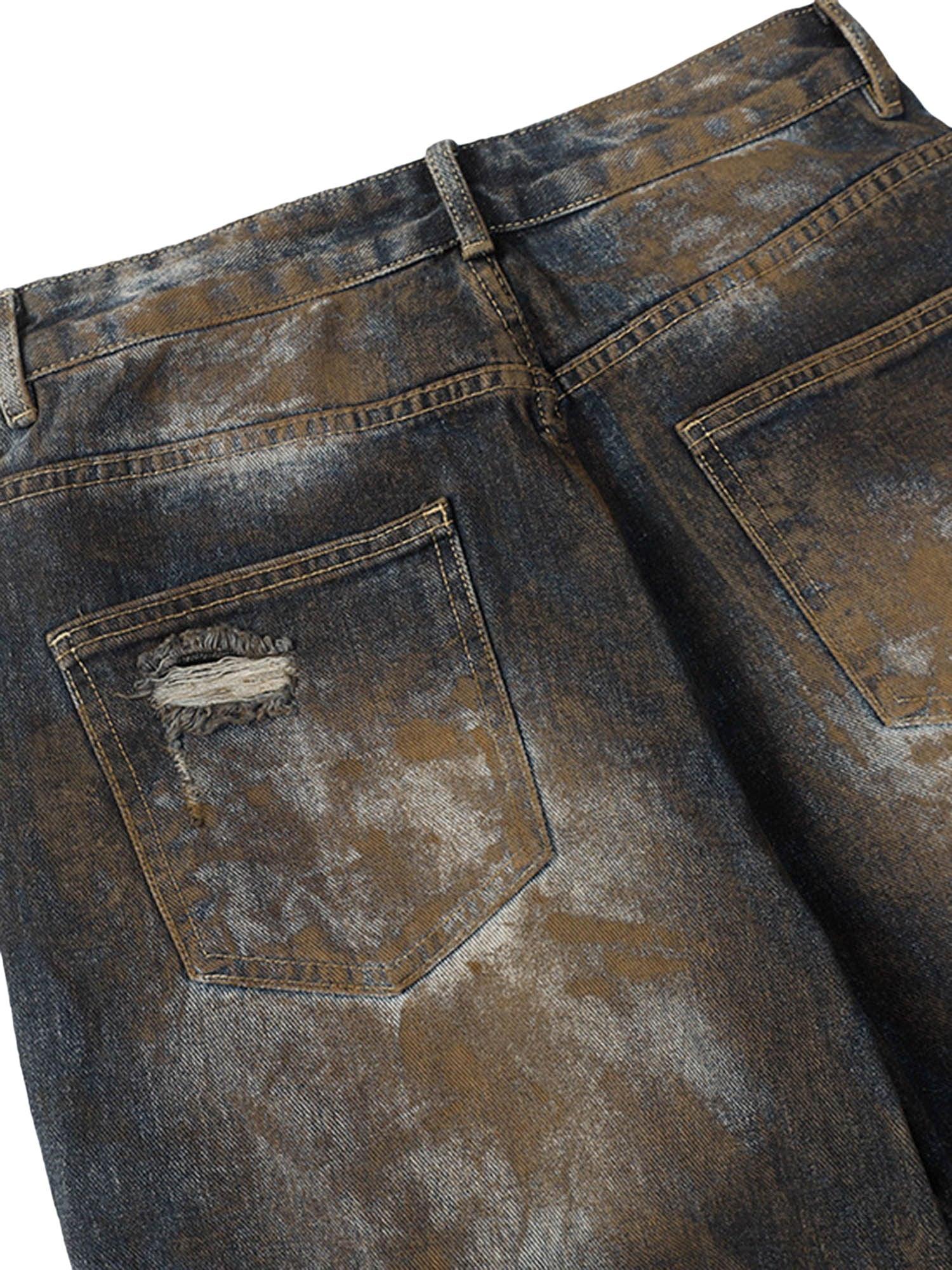 Heavy Duty Ripped Washed Straight Jeans - tntwear1