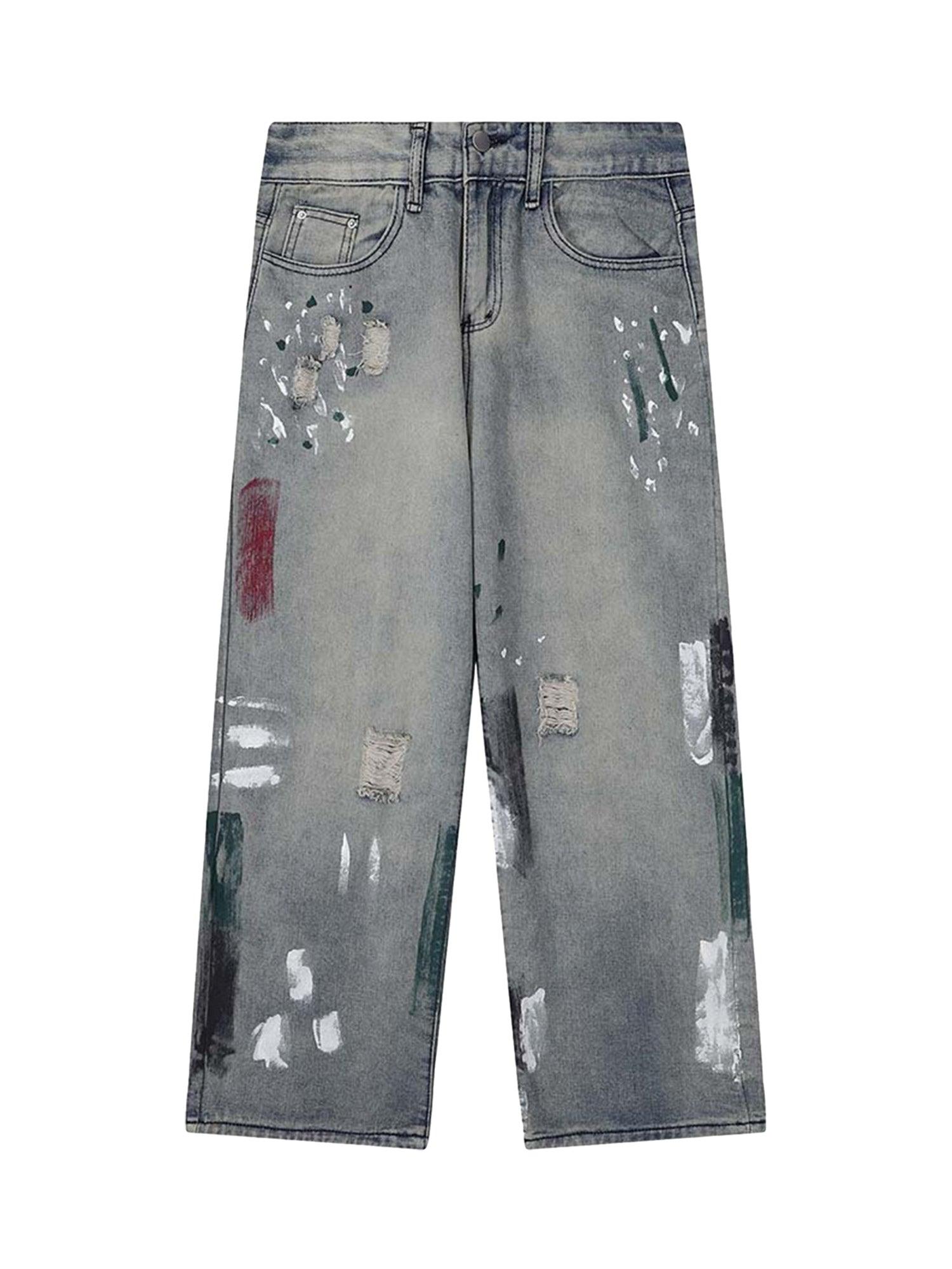 Tntwear Vintage Ink Splash Washed And Distressed Jeans - tntwear1