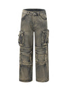 Wasteland Style Multi-pocket Washed Denim Jeans - tntwear1