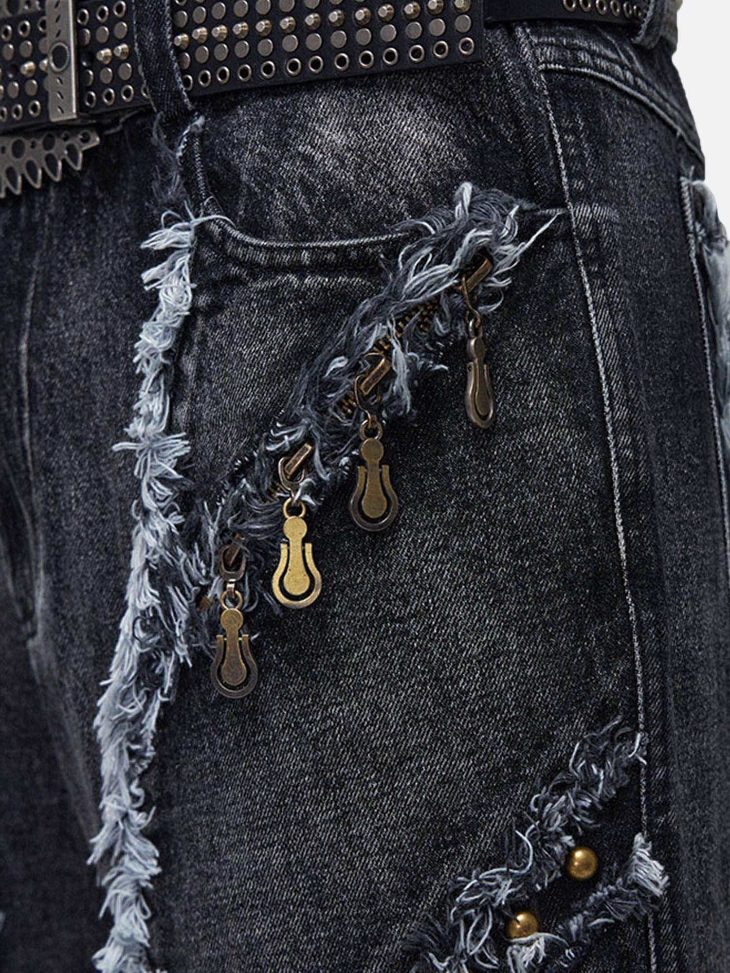 Retro Multi-Pull Washed Distressed Tassel Jeans - 2097 - tntwear1