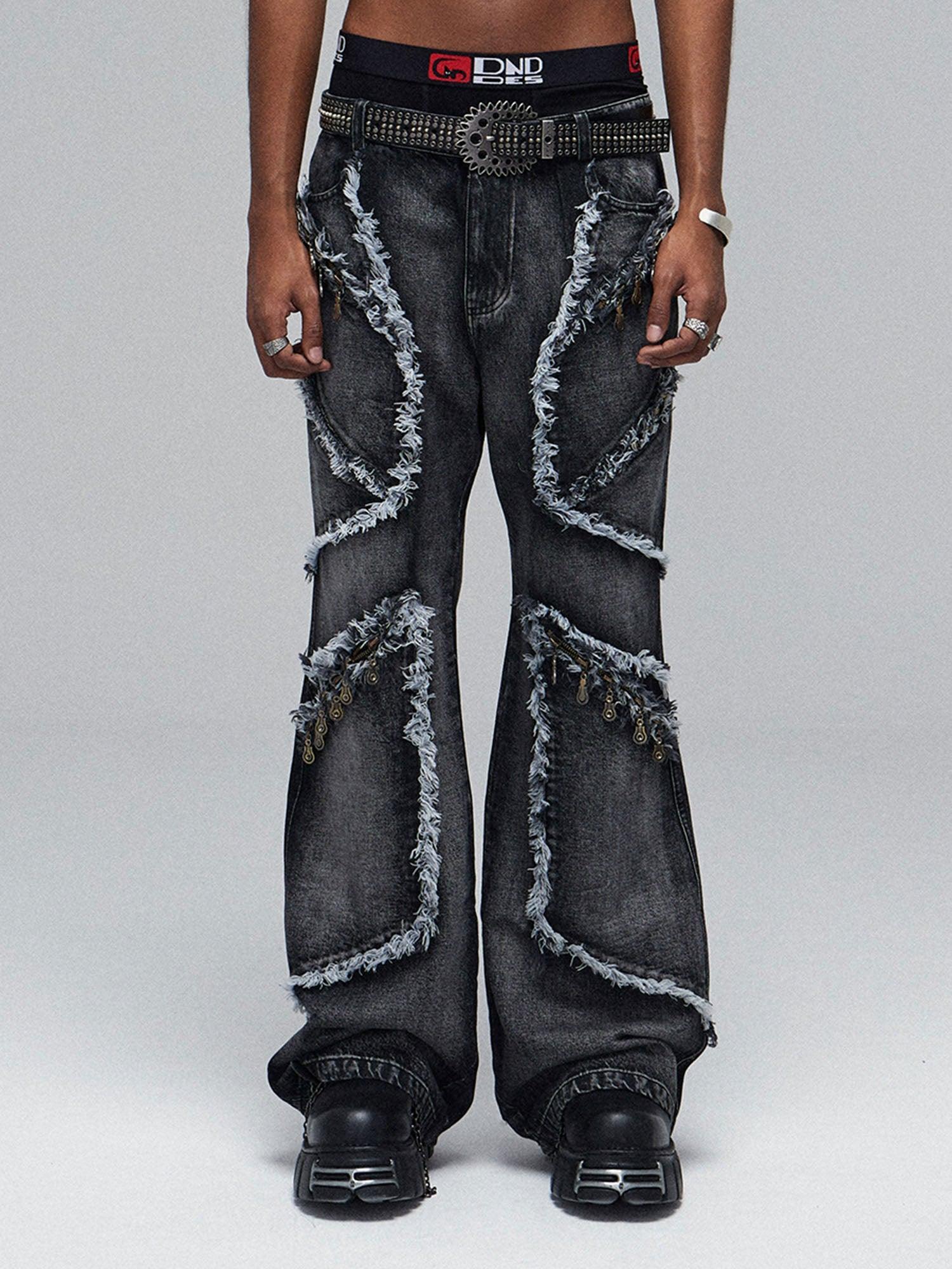 Retro Multi-Pull Washed Distressed Tassel Jeans - 2097 - tntwear1