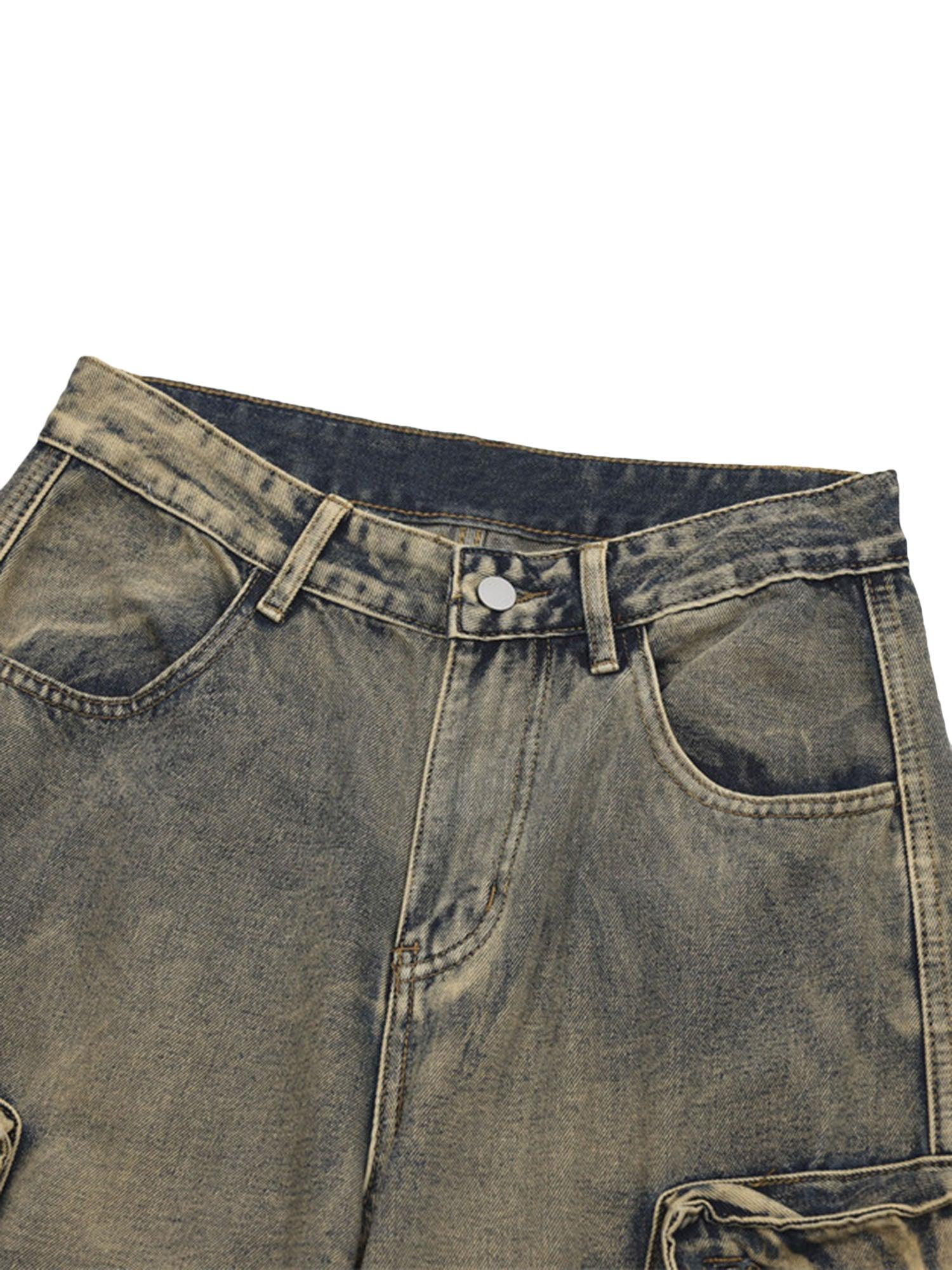 Wasteland Style Multi-pocket Washed Denim Jeans - tntwear1