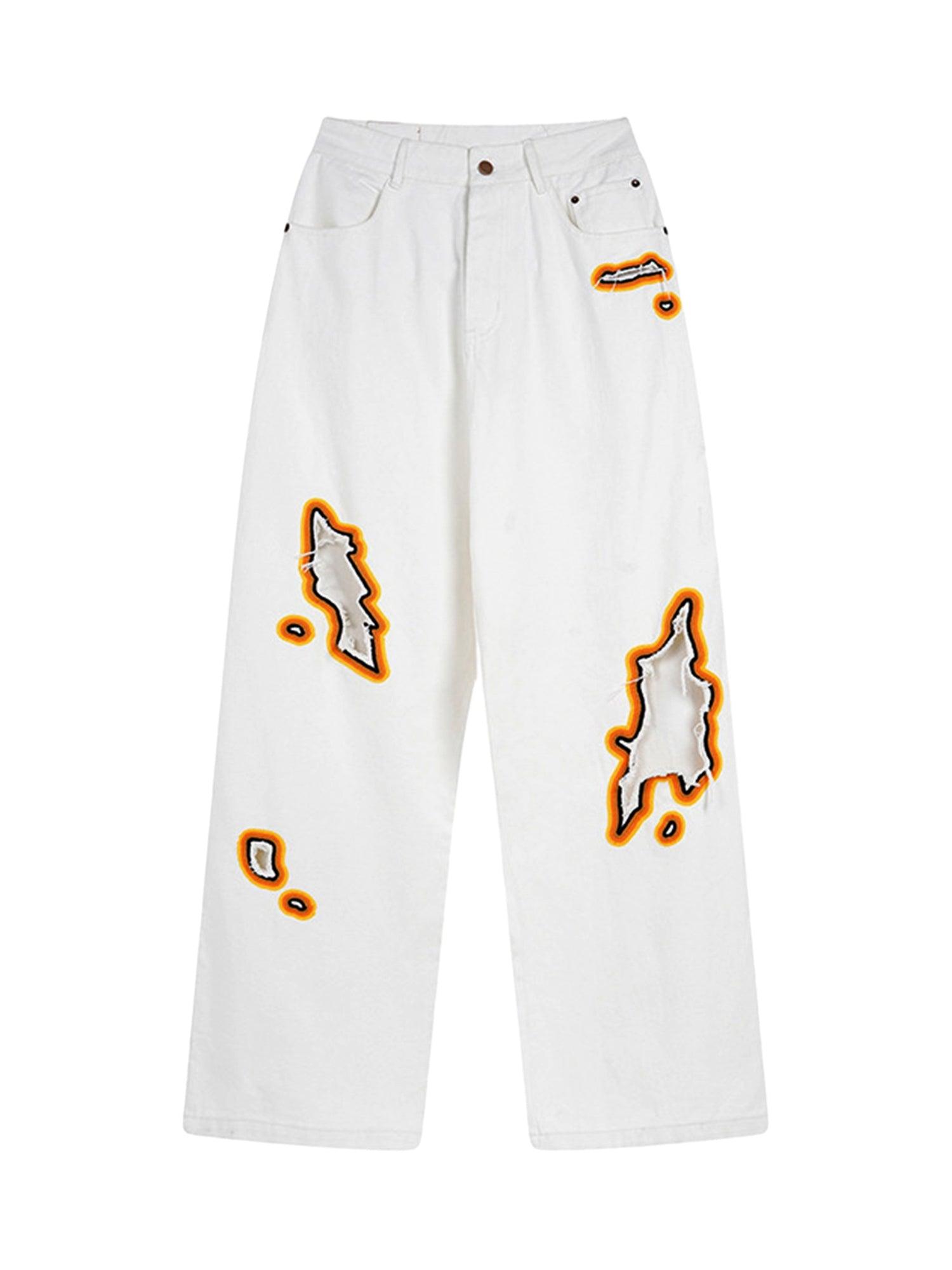 Street Flame Towel Embroidered Jeans - tntwear1