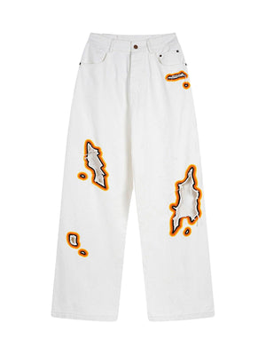 Street Flame Towel Embroidered Jeans - tntwear1