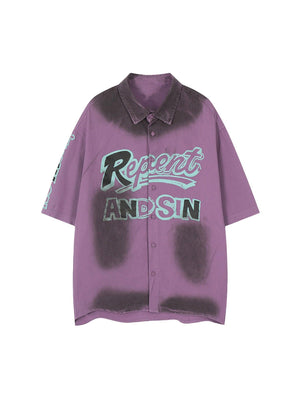 Tntwear Retro Spray Paint Letter Print Shirt