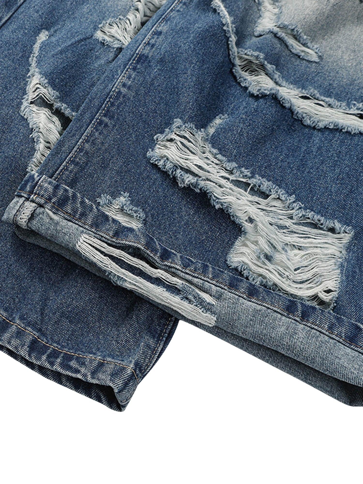 High Street Heavy Duty Ripped Washed Straight Jeans - tntwear1