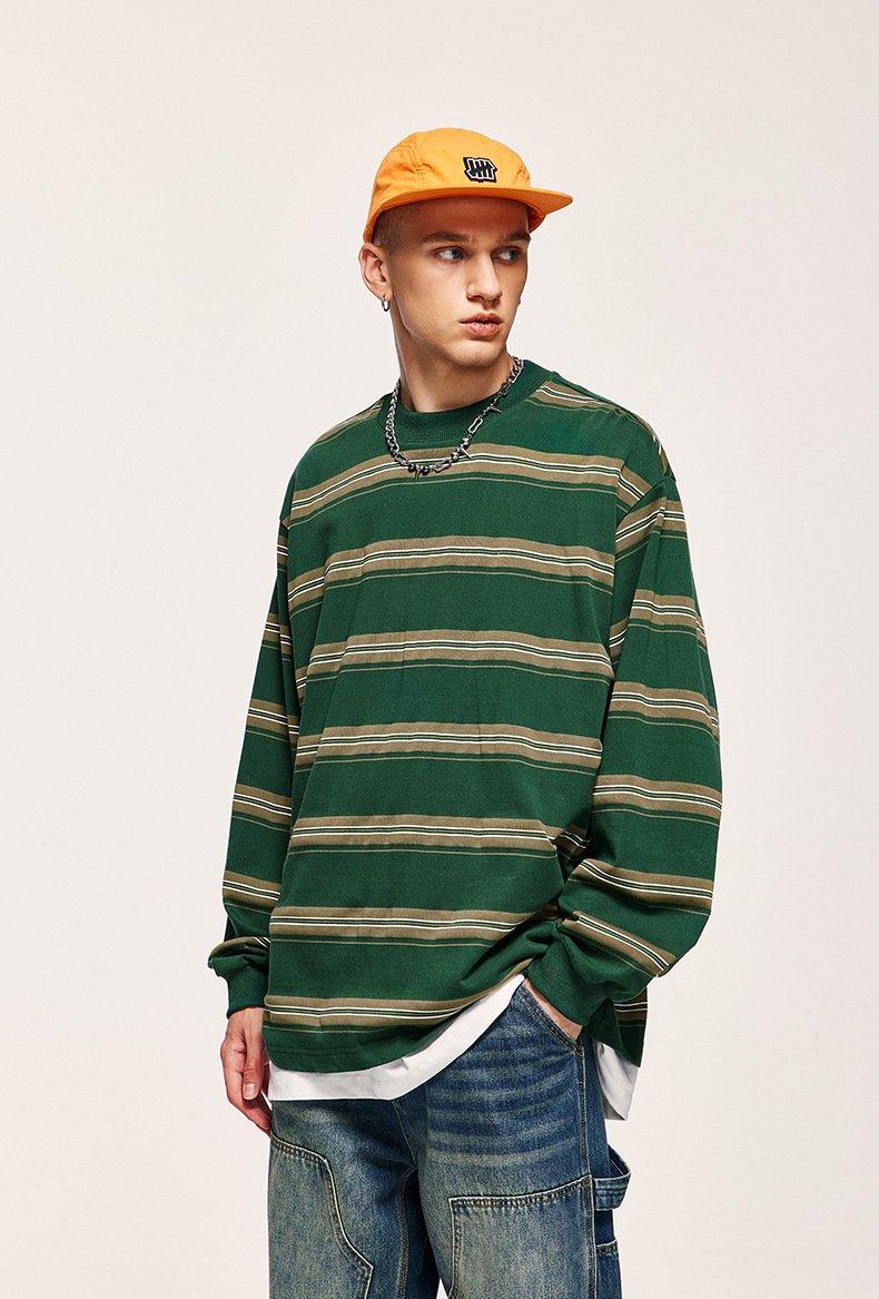 Vintage Striped Loose Long-sleeved T-shirt - tntwear1