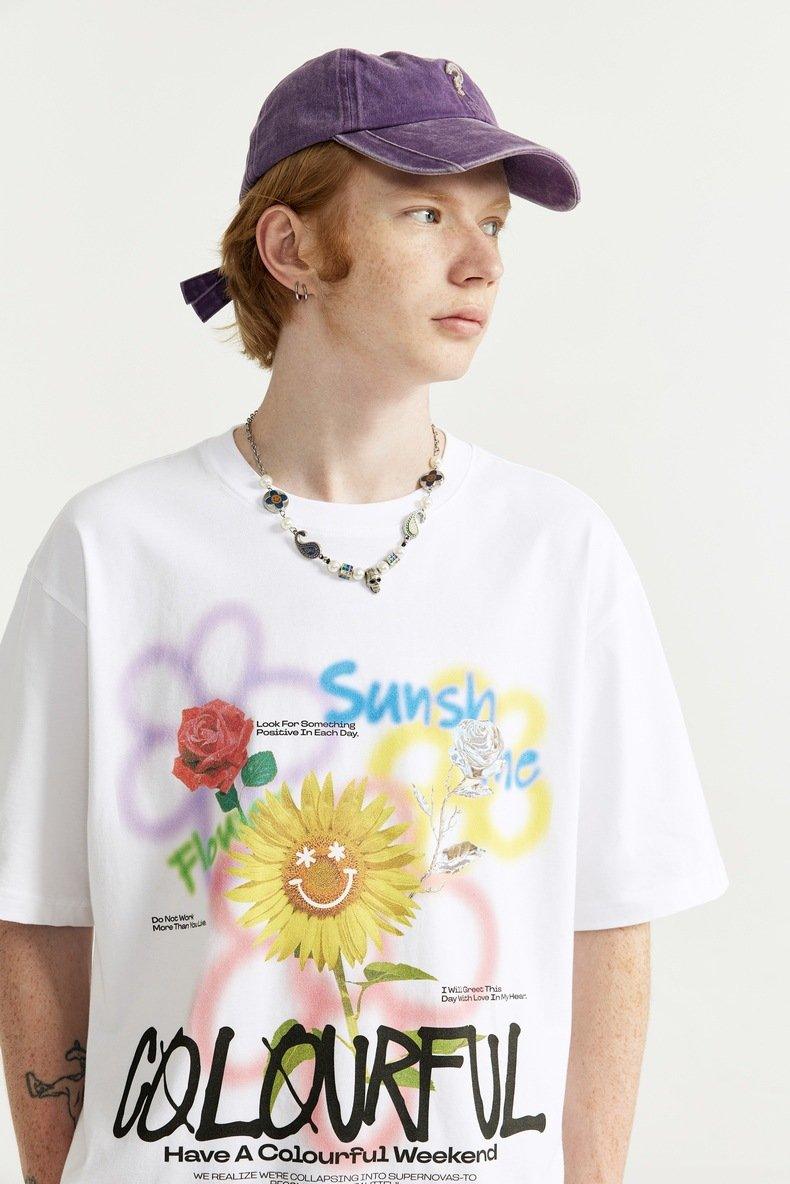 Loose Graffiti Sunflower T-shirt - tntwear1