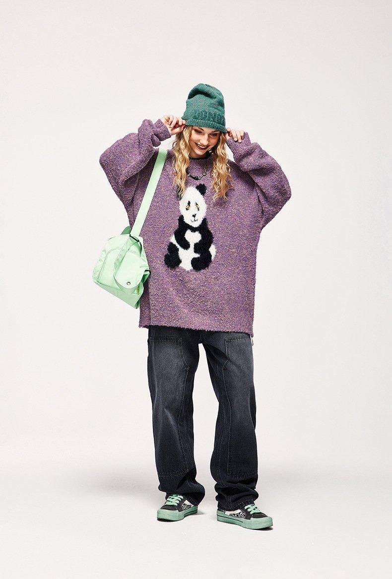 Loose Panda Knitted Fuzzy Sweater - tntwear1