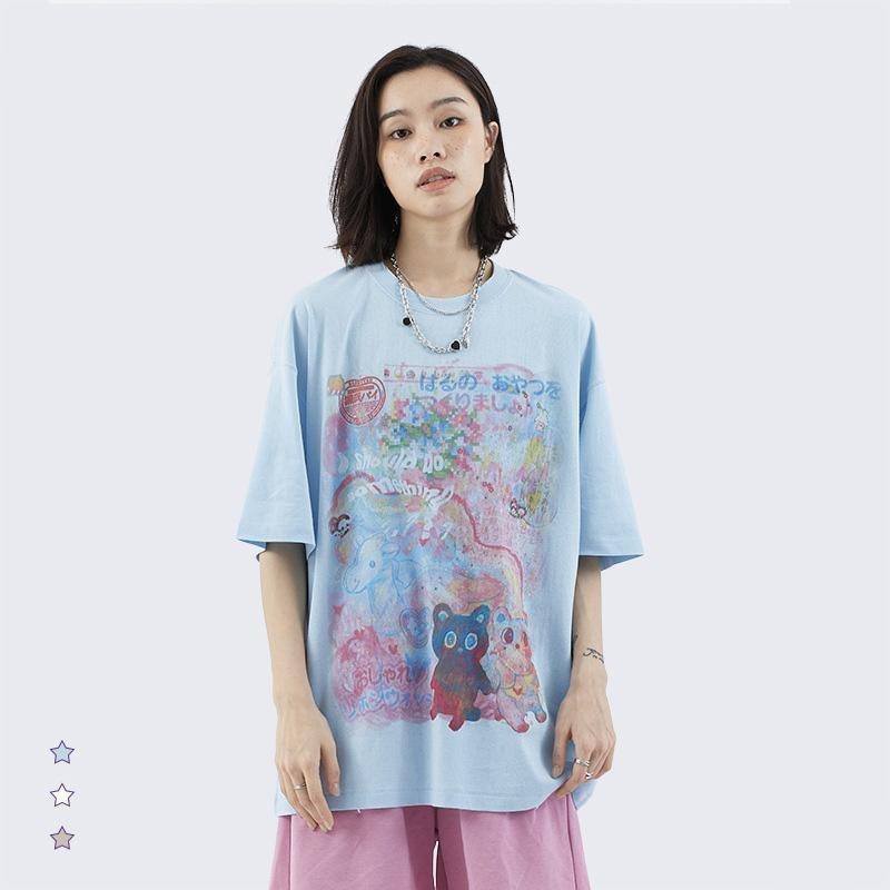 Loose Cute Cartoon Printed T-Shirt - tntwear1