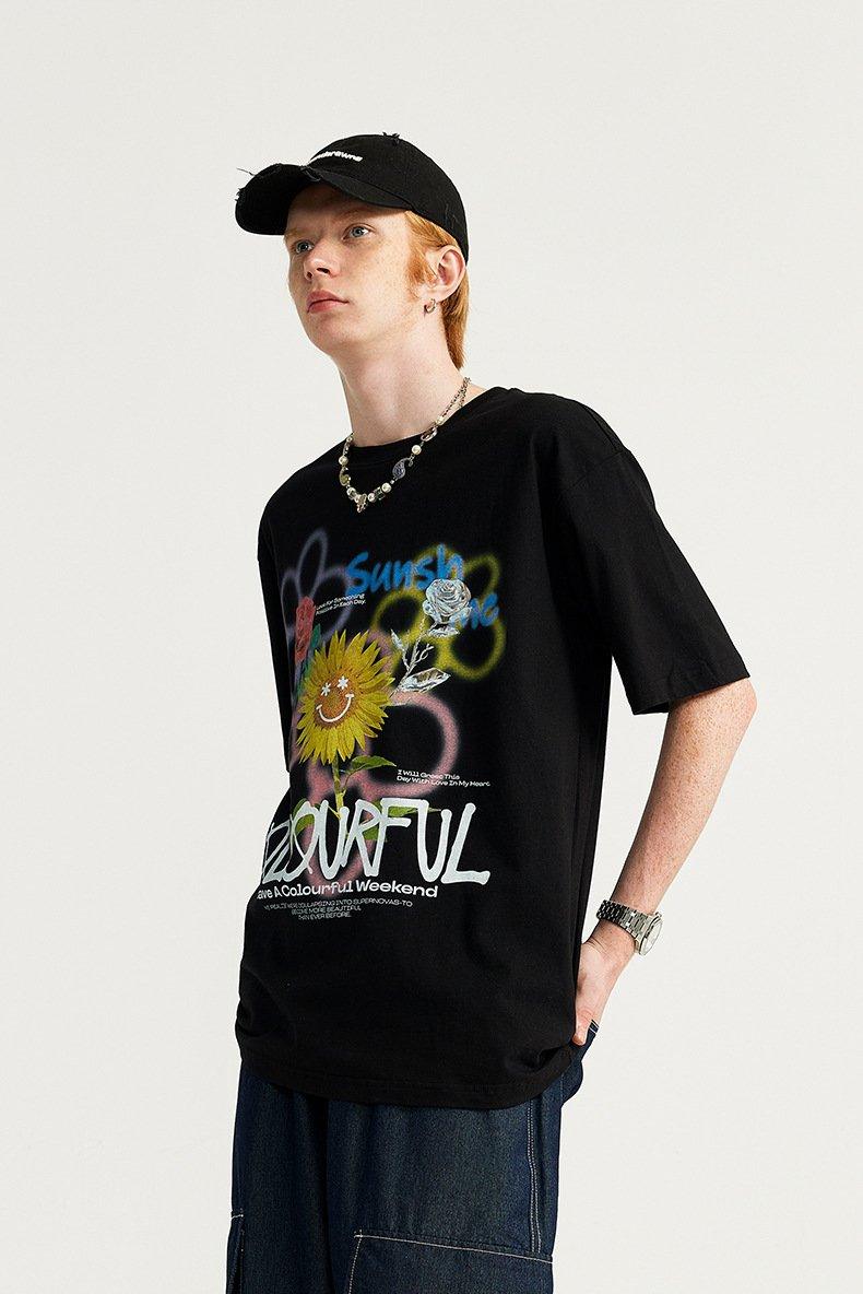 Loose Graffiti Sunflower T-shirt - tntwear1