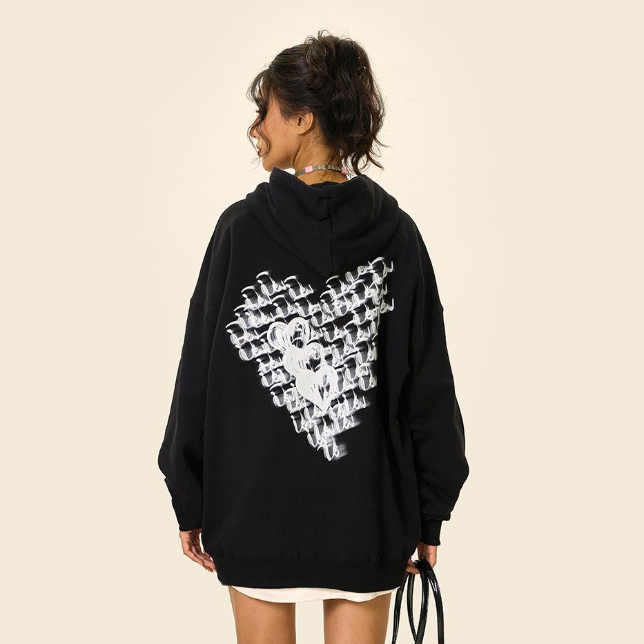 Loose Cursive Love Heart Hoodie - tntwear1