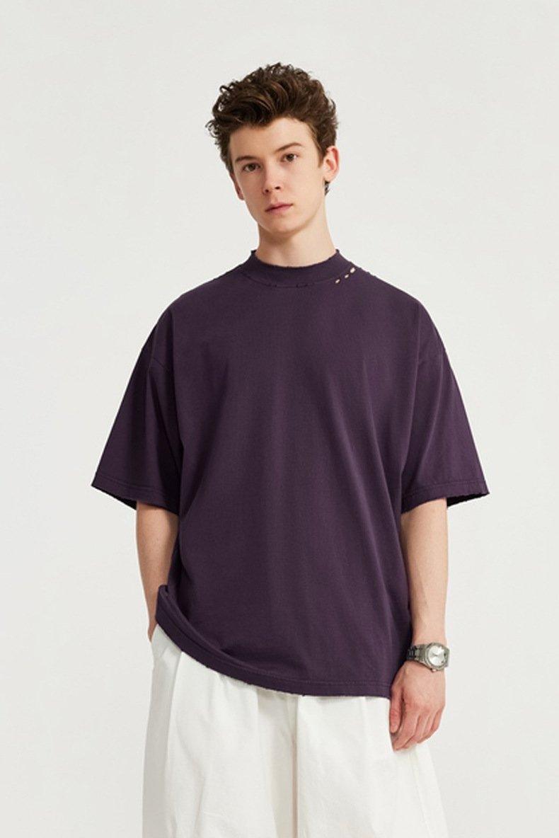 High-neck Respecting Solid Loose T-shirt - tntwear1