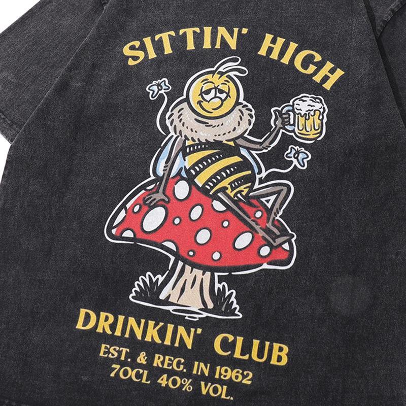 Sitting High Washed Bee Printed T-shirt - tntwear1