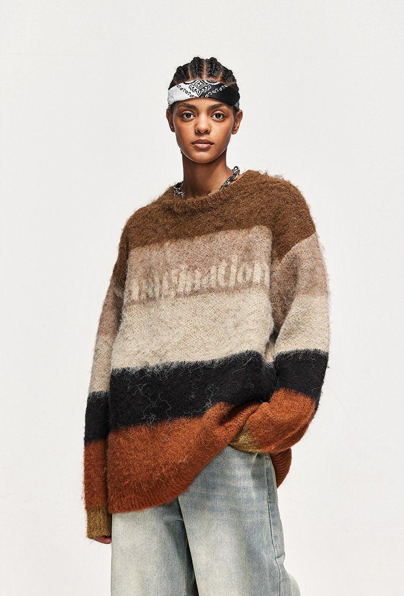 Fuzzy Loose Striped Contrast Color Sweater - tntwear1