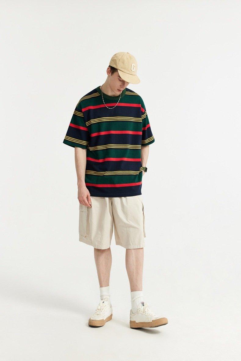 Loose Striped Contrast T-shirt - tntwear1