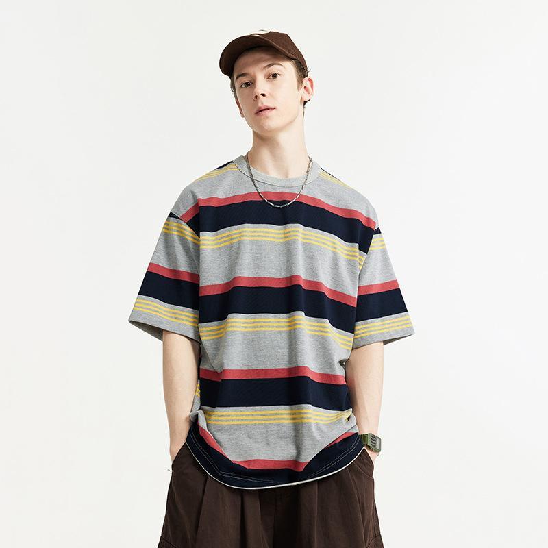 Loose Striped Contrast T-shirt - tntwear1