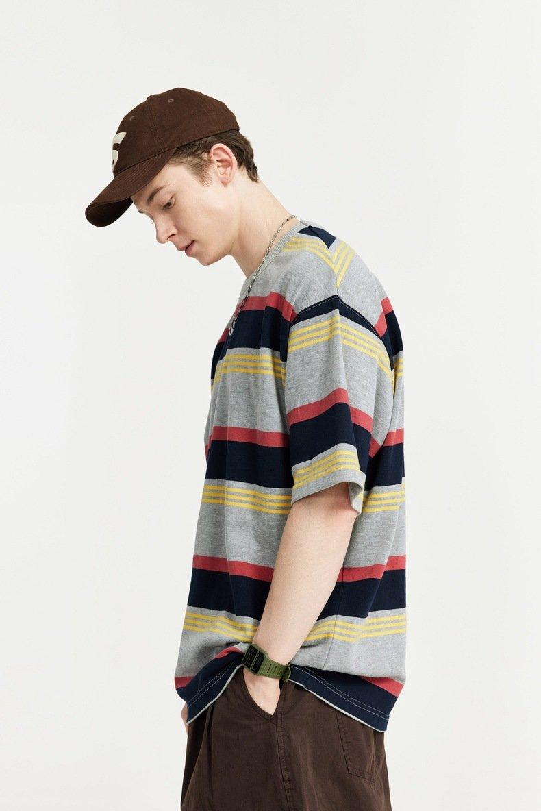 Loose Striped Contrast T-shirt - tntwear1