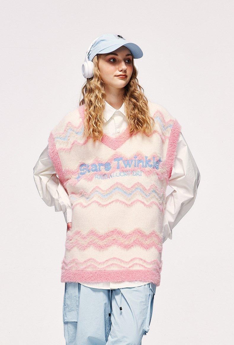 Y2k Fuzzy Star Twinkle Knitted Vest - tntwear1