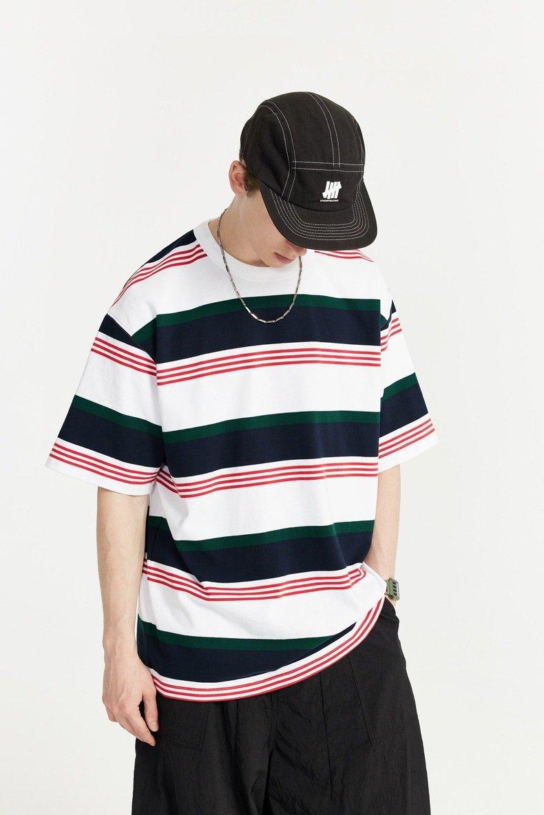 Loose Striped Contrast T-shirt - tntwear1