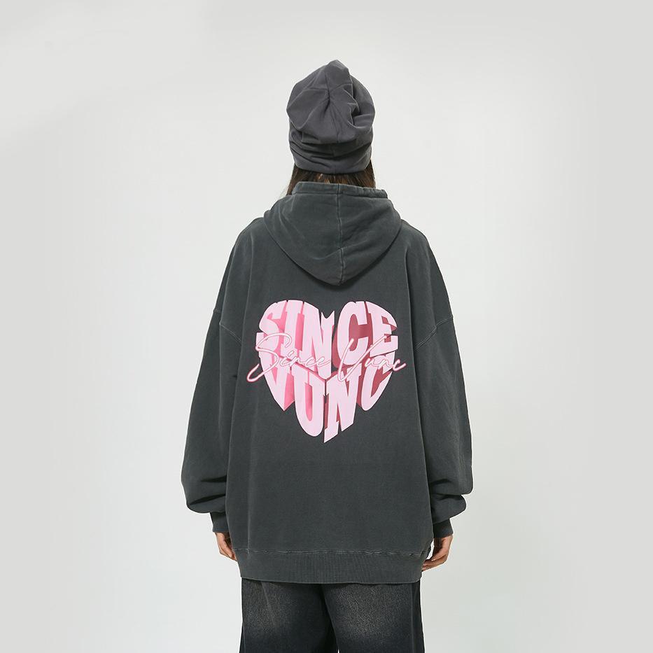 Loose Peach Heart Washed Hoodie - tntwear1