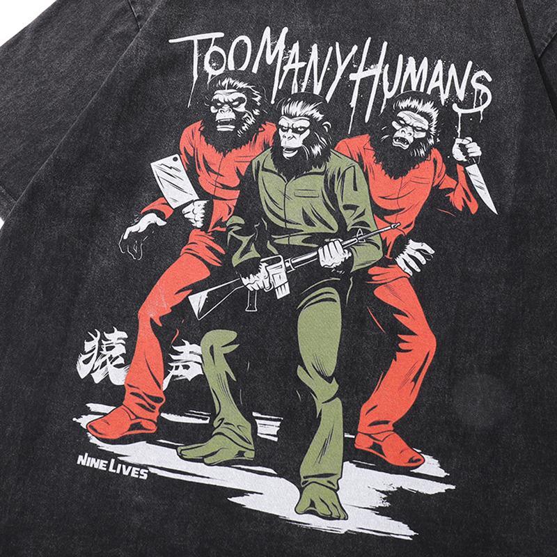 "Too Many Humans" Loose Printed T-Shirt - tntwear1