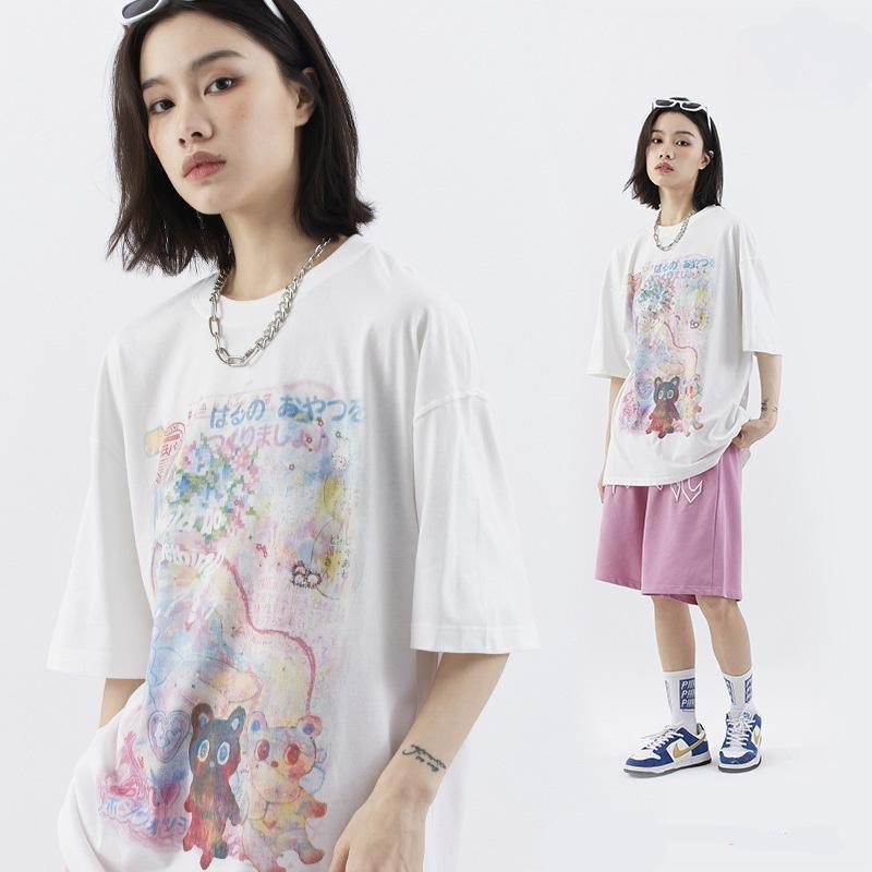 Loose Cute Cartoon Printed T-Shirt - tntwear1