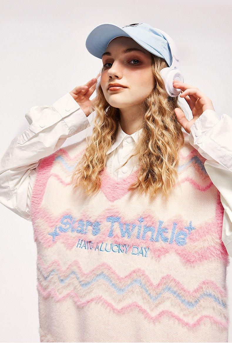 Y2k Fuzzy Star Twinkle Knitted Vest - tntwear1