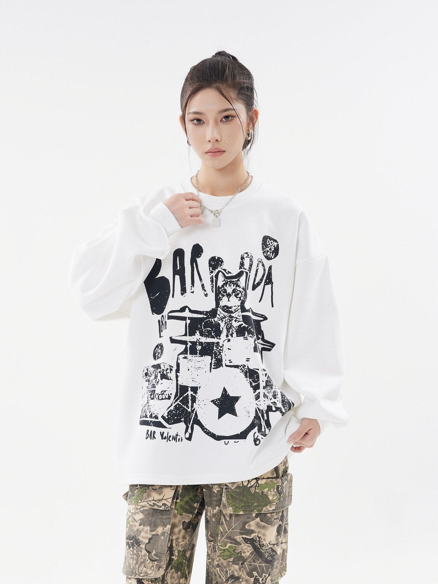 Rockstar Cat Drummer Sweatshirt - tntwear1