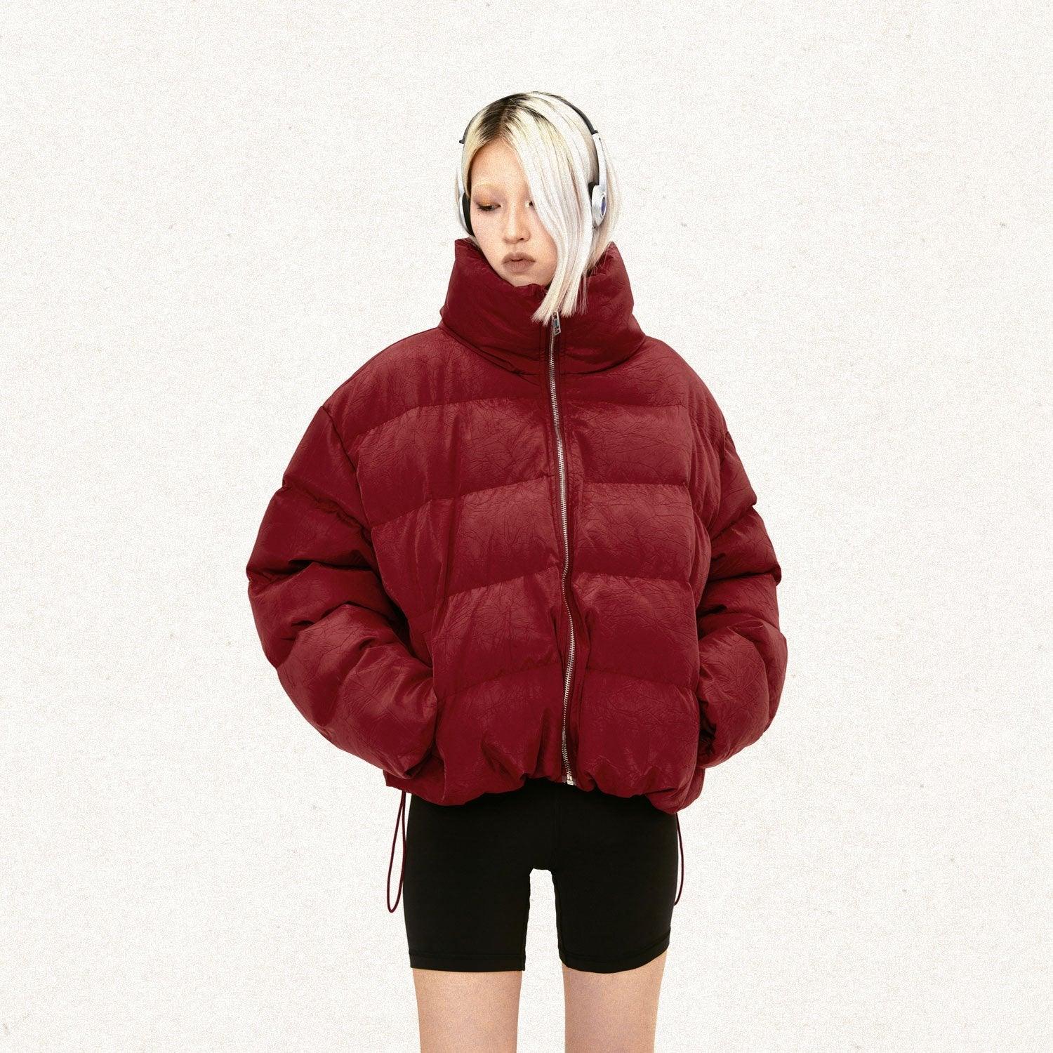 Solid Color Pleated Padded Jacket - tntwear1