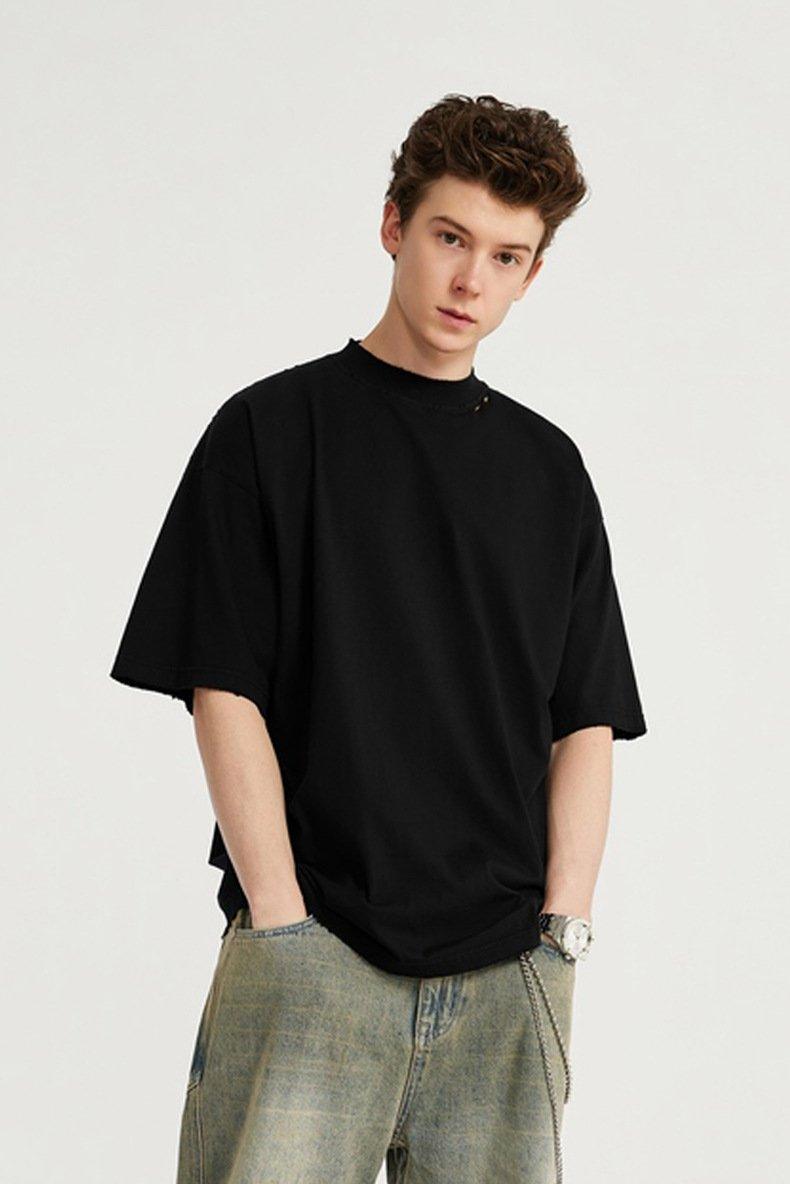 High-neck Respecting Solid Loose T-shirt - tntwear1