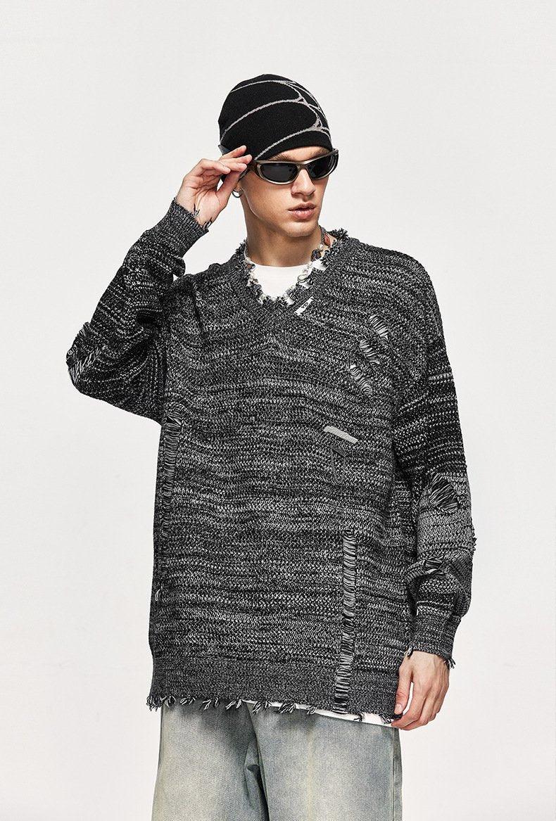 Loose Ripped Knitted Sweater - tntwear1