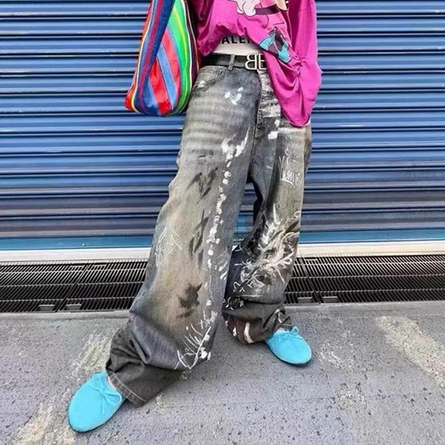 Wide-leg Baggy Graffiti Jeans - tntwear1