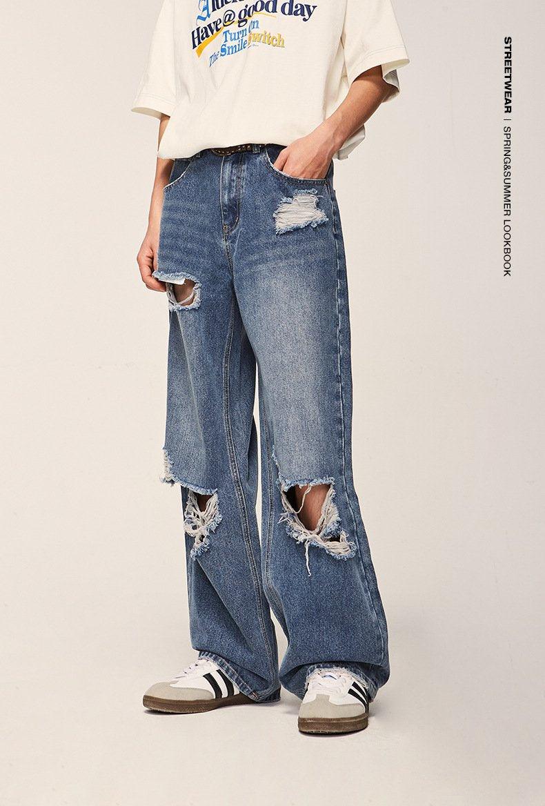 Loose Denim Ripped Washed Jeans - tntwear1